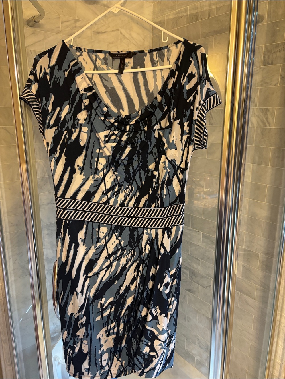BCBGMaxAzria Black and White Abstract Midi Dress